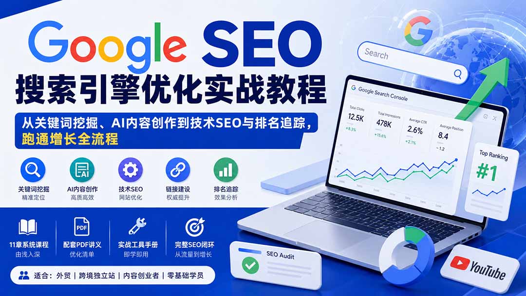 （20241期）Google SEO搜索引擎优化实战教程：从关键词挖掘、AI内容创作到技术SEO与排名追踪，跑通增长全流程-知创网