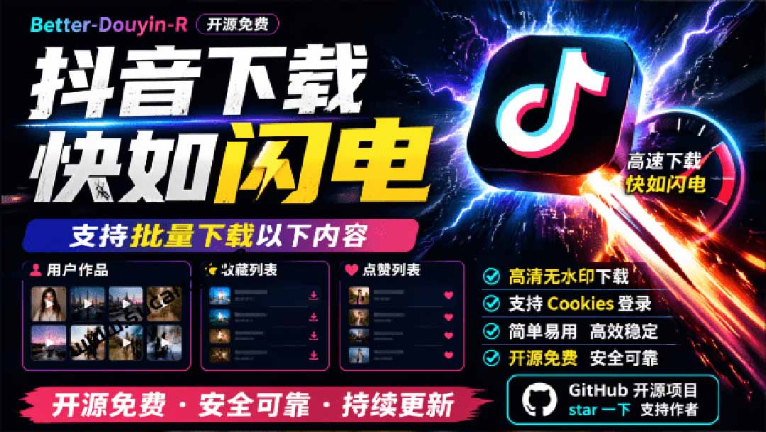 (20511期)超级好用!D音视频下载神器,支持批量下载用户作品收藏列表和点赞列表,开源免费 Better-douyin-R-知创网