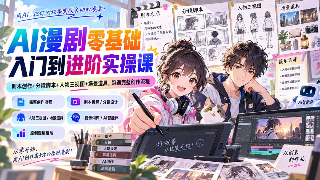 （20352期）AI漫剧零基础入门到进阶实操课：剧本创作+分镜脚本+人物三视图+场景道具，跑通完整创作流程-知创网
