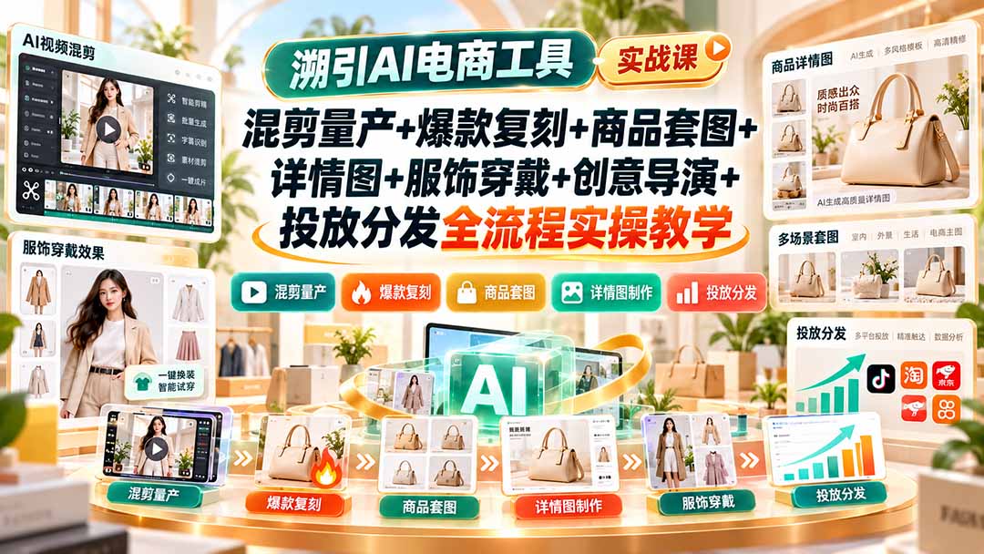 (20724期)溯引AI电商工具实战课:混剪量产+爆款复刻+商品套图+详情图+服饰穿戴+创意导演+投放分发全流程实操教学-知创网