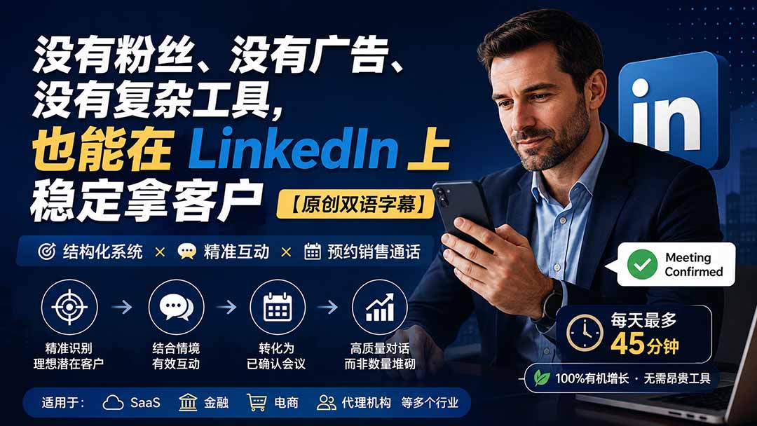 （20220期）没有粉丝、没有广告、没有复杂工具，也能在 LinkedIn 上稳定拿客户【原创双语字幕】-知创网