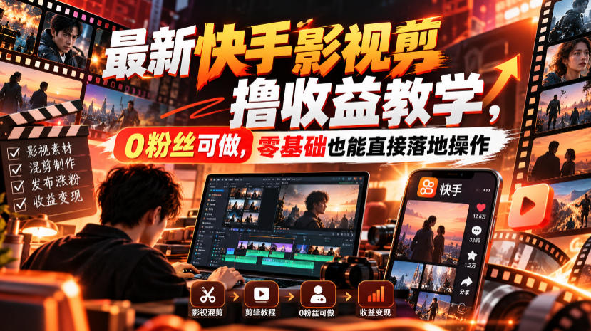 最新快手影视混剪撸收益教学，0粉丝可做，零基础也能直接落地操作-知创网