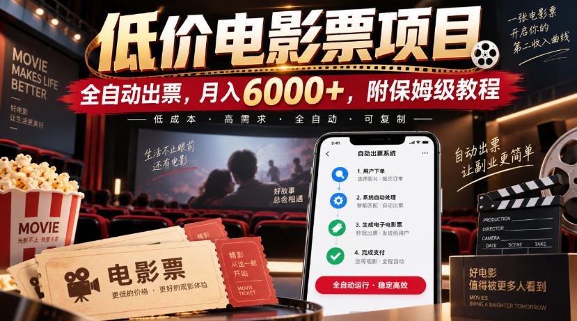 低价电影票项目，全自动出票，月入6000+，附保姆级教程【揭秘】-知创网