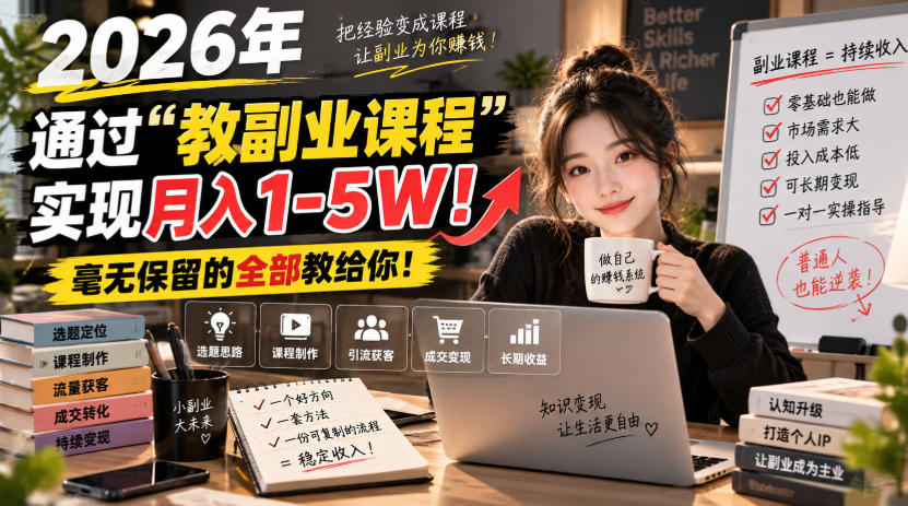 2026年通过“教副业课程”实现月入1-5W！毫无保留的全部教给你！-知创网