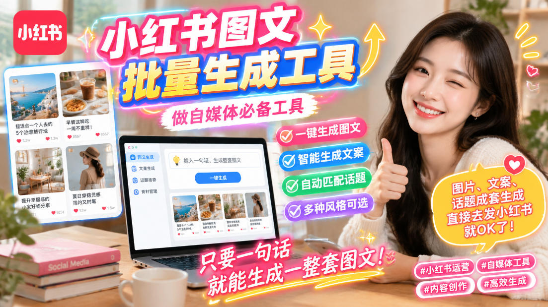 小红书图文批量生成工具，话题、文案、配图一键生成，直接发布，做自媒体必备工具-知创网