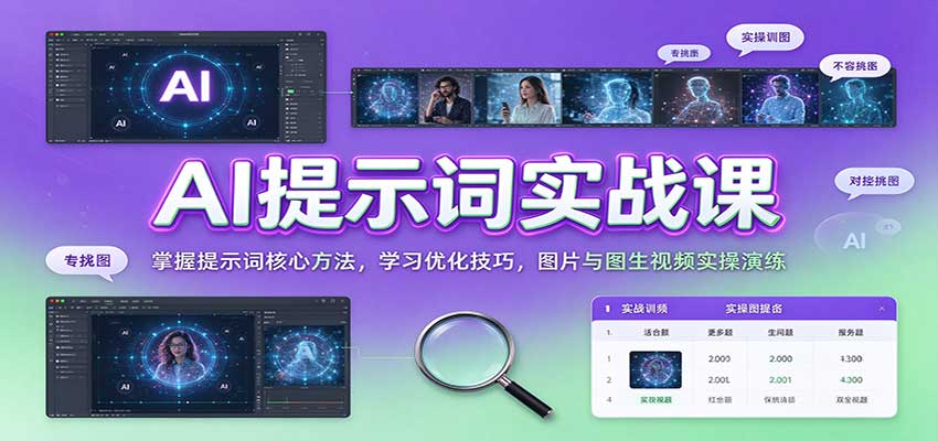 AI提示词实战课：掌握提示词核心方法，学习优化技巧，图片与图生视频实操演练-知创网