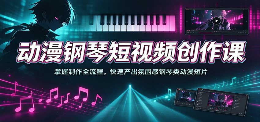 动漫钢琴短视频创作课：掌握制作全流程，快速产出氛围感钢琴类动漫短片-知创网