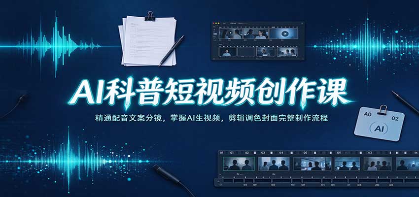 AI科普短视频创作课:精通配音文案分镜,掌握AI生视频,剪辑调色封面完整制作流程-知创网