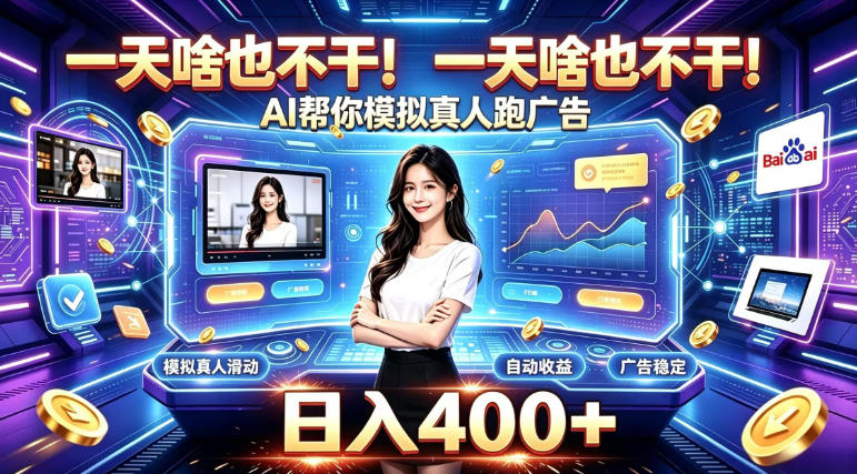 一天啥也不干！AI帮你模拟真人跑广告，稳定日入400+，实现真正被动变现【揭秘】-知创网