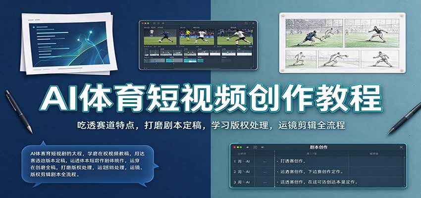 AI体育短视频创作教程：吃透赛道特点，打磨剧本定稿，学习版权处理，运镜剪辑全流程-知创网