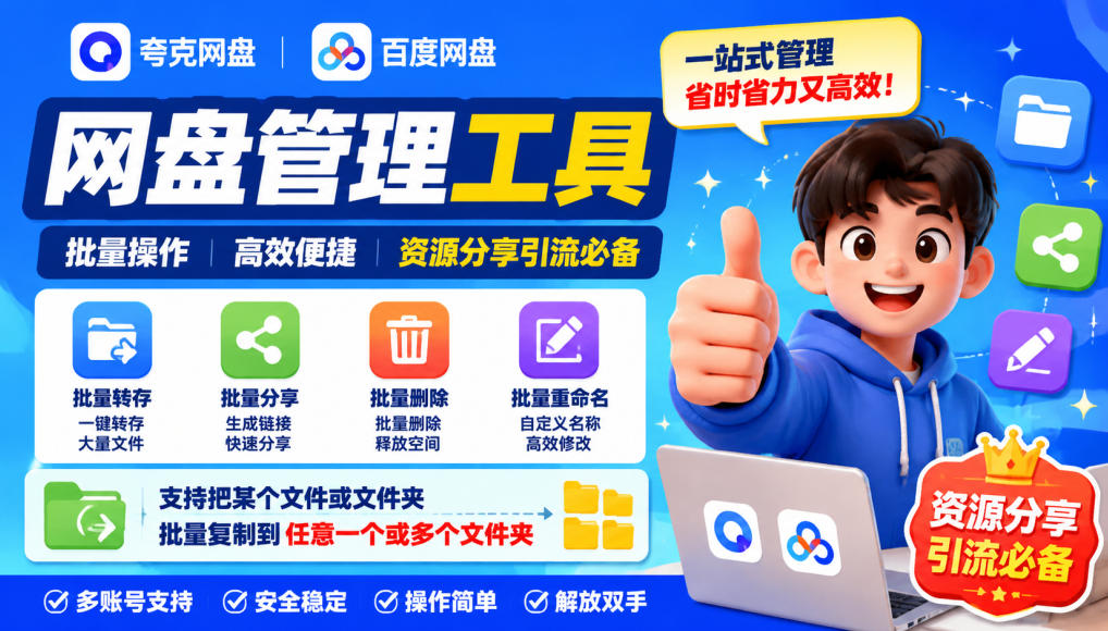夸克网盘批量文件重命名，批量转存、批量分享、批量复制，内置AI功能-知创网