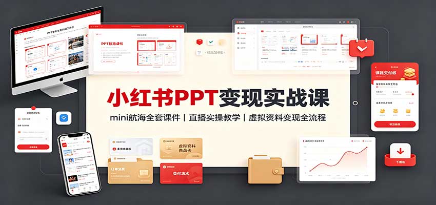 小红书PPT变现实战课：mini航海全套课件+直播实操教学，虚拟资料变现全流程-知创网