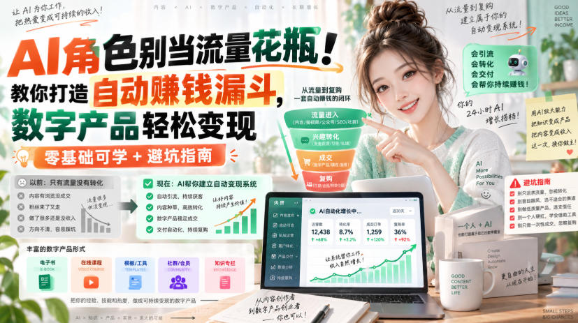 AI角色别当流量花瓶!教你打造自动賺钱漏斗,数字产品轻松变现(零基础可学+避坑指南)【原创双语字幕】-知创网