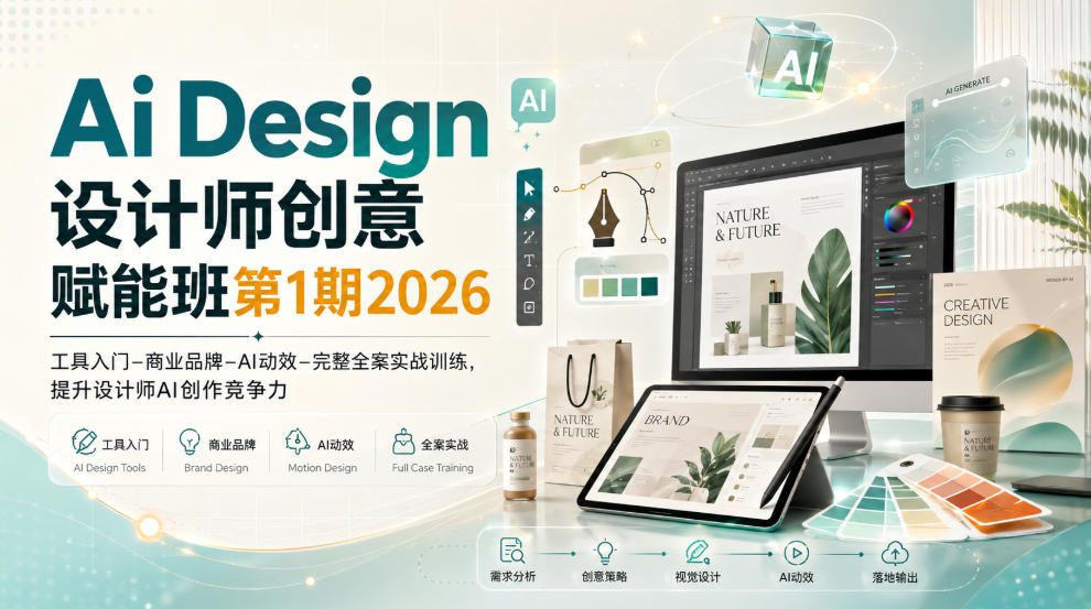 Ai Design设计师创意赋能班第1期2026｜工具入门‑商业品牌‑AI动效‑完整全案实战训练，提升设计师AI创作竞争力-知创网
