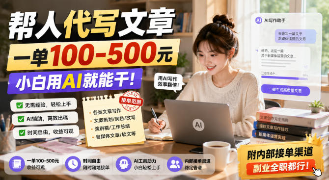 帮人代写文章，一单100-500，小白用AI就能干，附内部接单渠道，副业全职都行【揭秘】-知创网