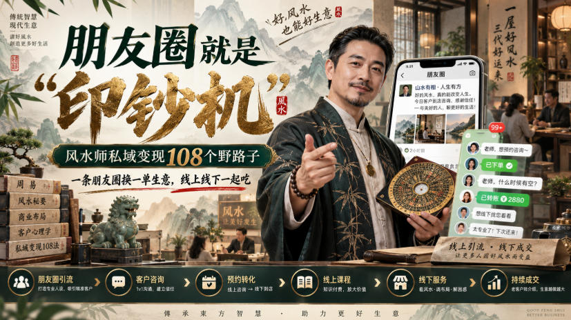 朋友圈就是“印钞机”，风水师私域变现108个野路子，一条朋友圈换一单生意，线上线下一起吃【文档】-知创网