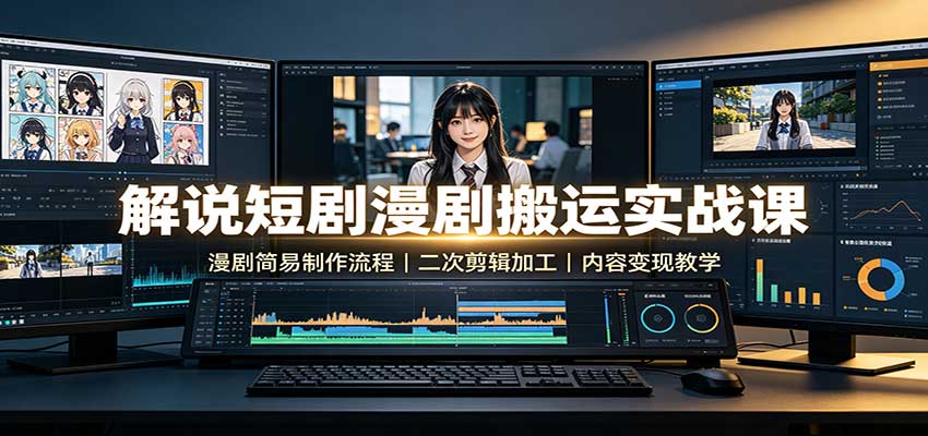 解说短剧漫剧搬运实战课:漫剧简易制作流程,二次剪辑加工,内容变现教学-知创网