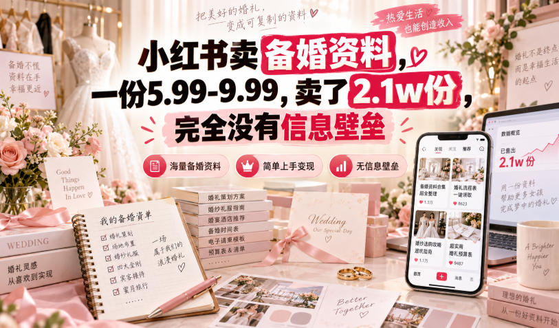 小红书卖备婚资料，一份5.99-9.99，卖了2.1w份，完全没有信息壁垒-知创网