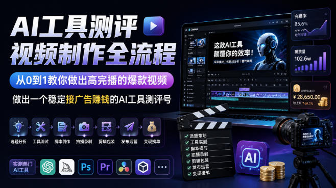 AI工具测评视频制作全流程,从0到1教你做出高完播的爆款视频,做出一个稳定接广告賺钱的AI工具测评号-知创网