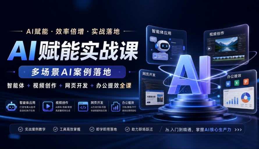 AI赋能实战课，多场景AI案例落地，智能体+视频创作+网页开发+办公提效全课-知创网