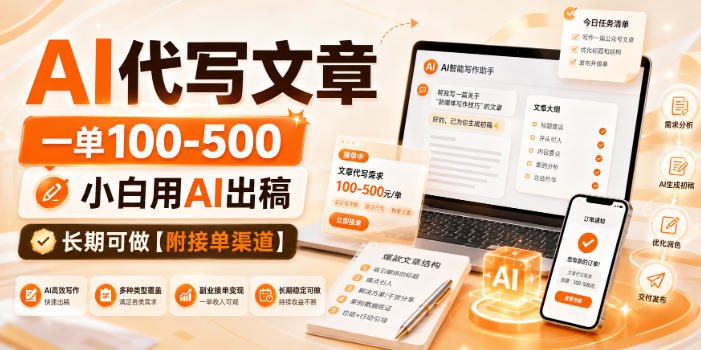 AI代写文章,一单100-500,小白用AI出稿,长期可做【附接单渠道】【揭秘】-知创网