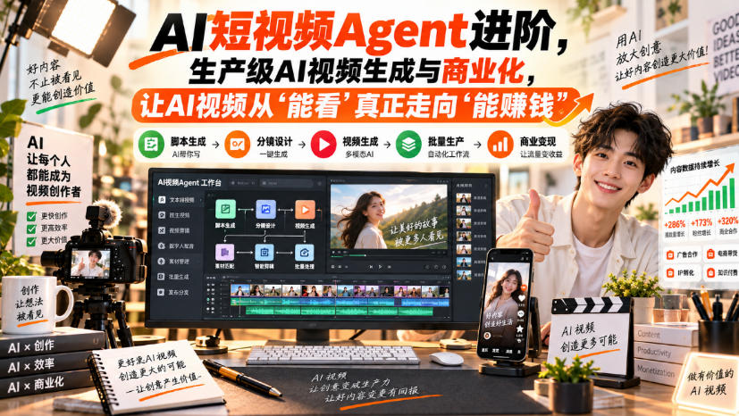 AI短视频Agent进阶，生产级AI视频生成与商业化，让AI视频从”能看”真正走向”能賺钱”-知创网