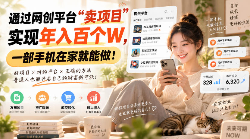 靠卖网创项目变现，一年拿下百万收益！一台手机就能操作！-知创网