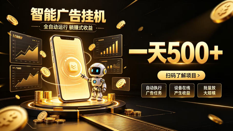 智能广告挂G项目，无需人工值守，全自动躺賺增收，单日收益可达500+【揭秘】-知创网