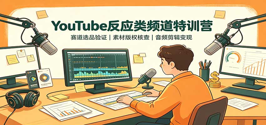 YouTube反应类频道特训营：赛道选品验证，素材版权核查，音频剪辑变现-知创网