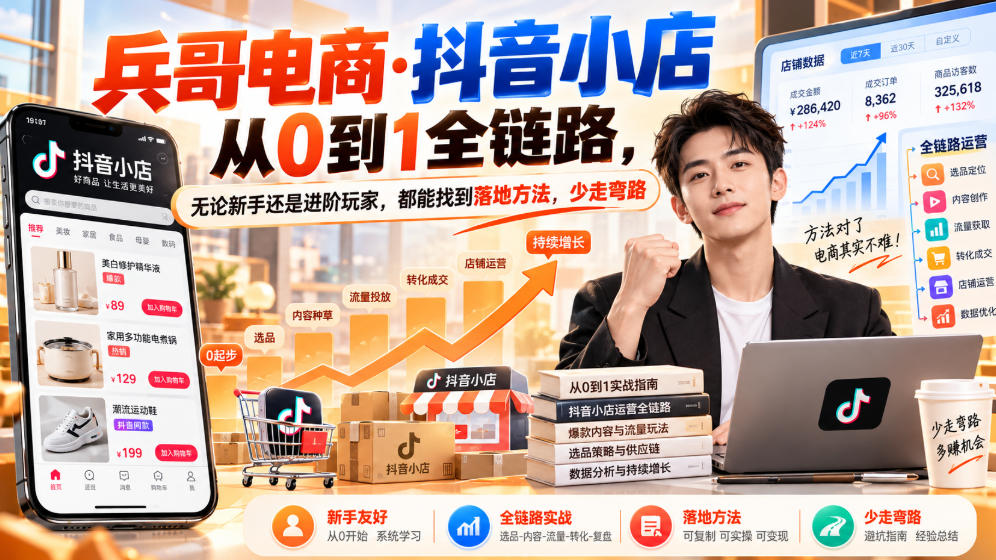 【无水印】兵哥电商·抖音小店从0到1全链路，无论新手还是进阶玩家，都能找到落地方法，少走弯路（更新9月）-知创网