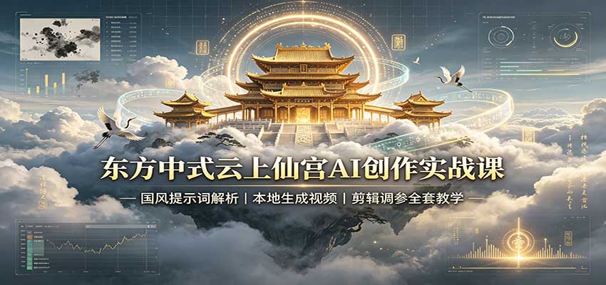 东方中式云上仙宫AI创作实战课：国风提示词解析，本地生成视频，剪辑调参全套教学-知创网