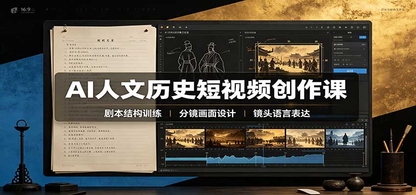 AI人文历史短视频创作课：赛道对标、剧本分镜制图，掌握视频完整产出流程-知创网