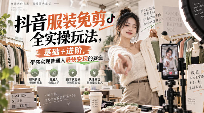 抖音服装免剪全实操玩法，基础+进阶，带你实现普通人最快变现的赛道-知创网