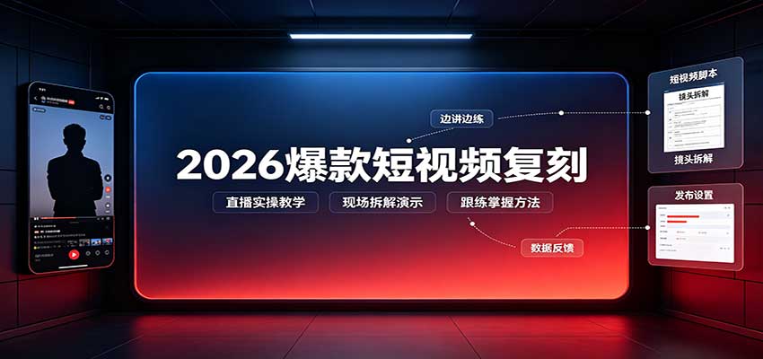 2026爆款短视频复刻：直播实操教学，配套文字文档掌握全流程-知创网