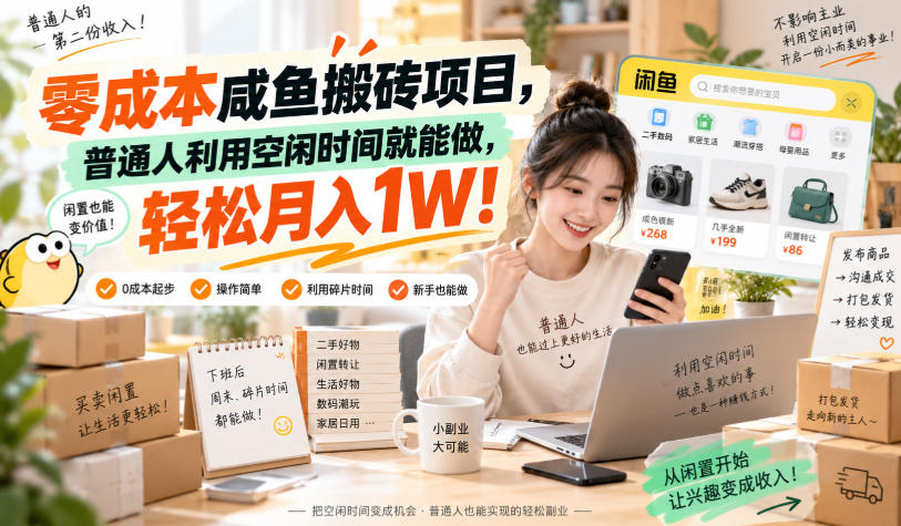 零成本咸鱼搬砖项目,普通人利用空闲时间就能做,轻松月入1W!【揭秘】-知创网