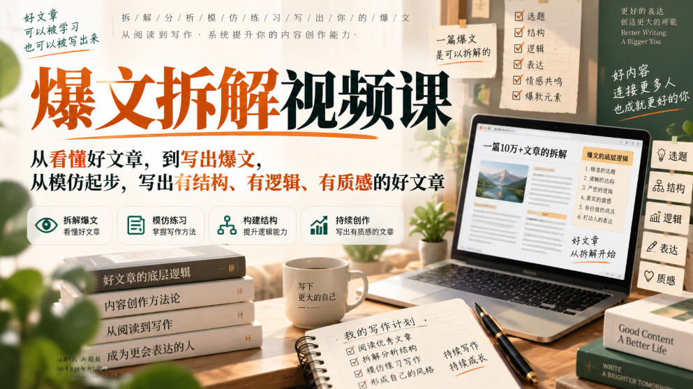 爆文拆解视频课,从看懂好文章,到写出爆文,从模仿起步,写出有结构、有逻辑、有质感的好文章-知创网