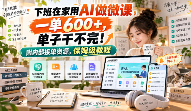 下班在家用AI做微课，一单600+，单子干不完！附内部接单资源，保姆级教程【揭秘】-知创网