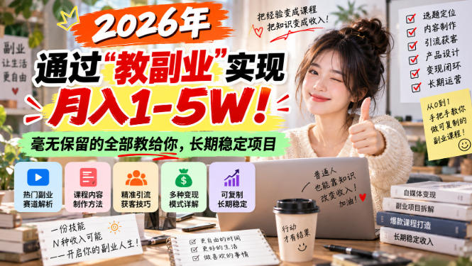 “教副业”实现月入1-5W！长期稳定，毫无保留的全部教给你！-知创网