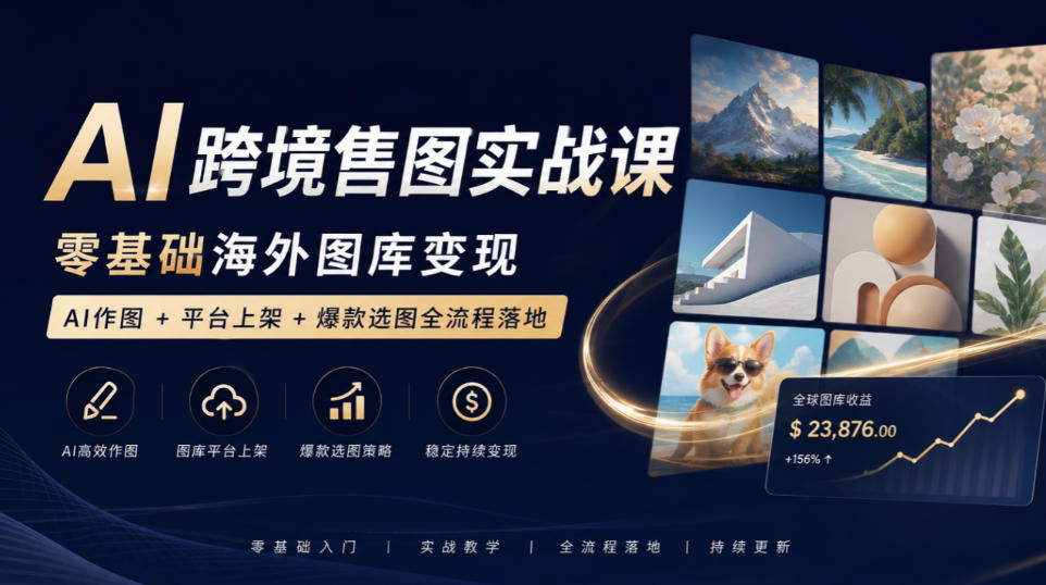 AI跨境售图实战课，零基础海外图库变现，AI作图+平台上架+爆款选图全流程落地-知创网