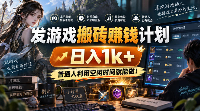 首发游戏搬砖賺钱计划，日入1k+，普通人利用空闲时间就能做！【揭秘】-知创网