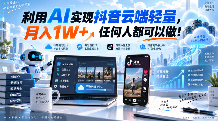 利用AI实现抖音云端轻量,月入1W+,任何人都可以做!【揭秘】-知创网