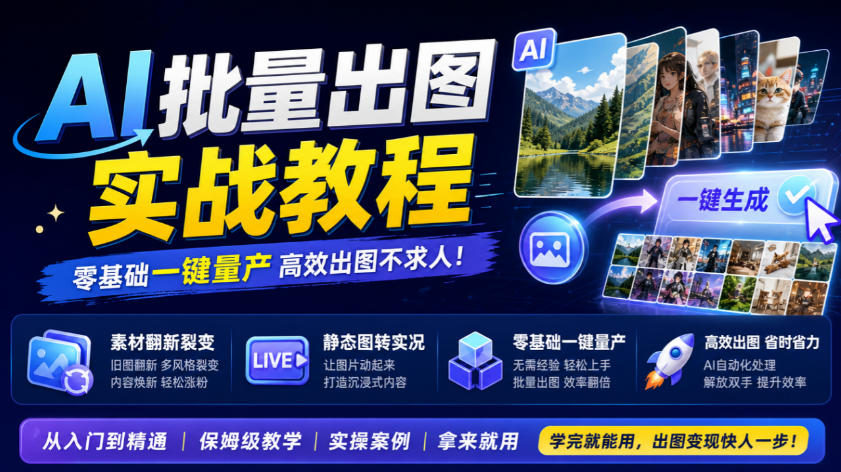 AI批量出图实战教程，素材翻新裂变，静态图转实况，零基础一键量产-知创网