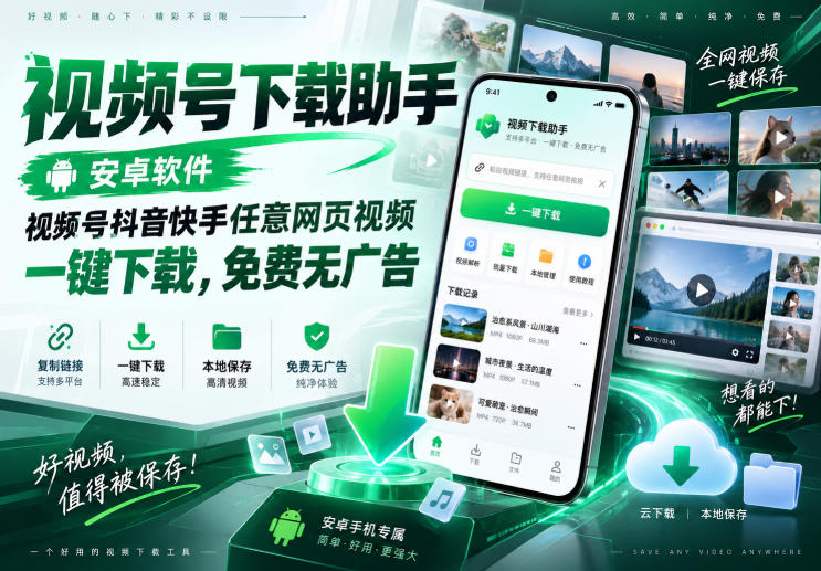 视频号下载助手，安卓软件，视频号抖音快手任意网页视频，一键下载，免费无广告-知创网
