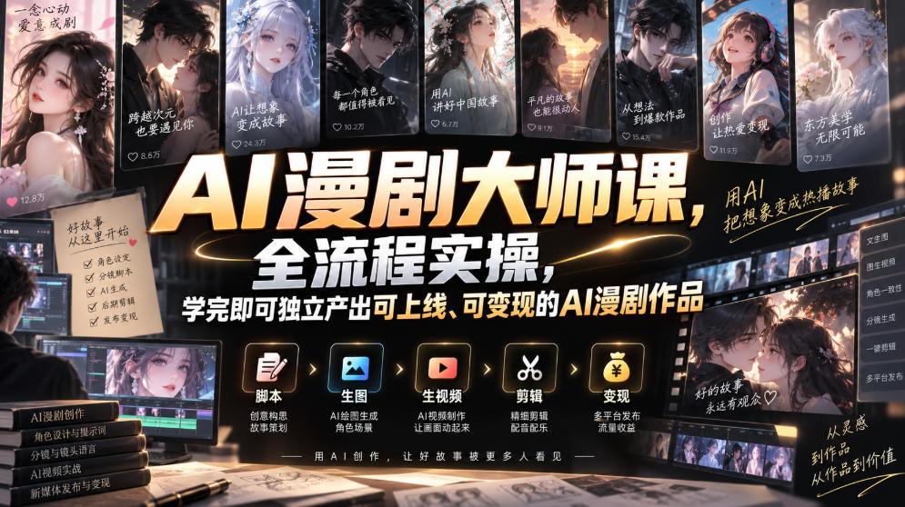 AI漫剧大师课，全流程实操，学完即可独立产出可上线、可变现的AI漫剧作品-知创网