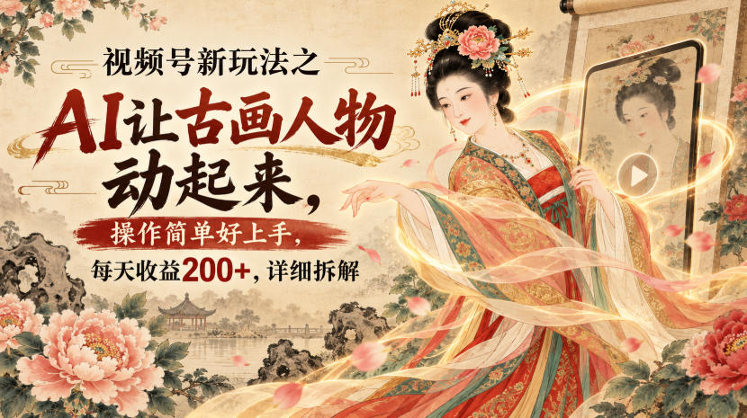 视频号新玩法之AI让古画人物动起来，操作简单好上手，每天收益200+，详细拆解-知创网