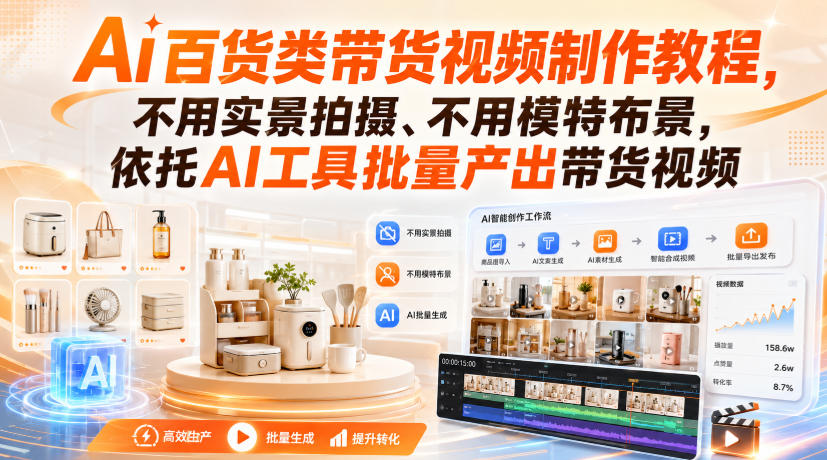 Ai百货类带货视频制作教程，不用实景拍摄、不用模特布景，依托AI工具批量产出带货视频-知创网