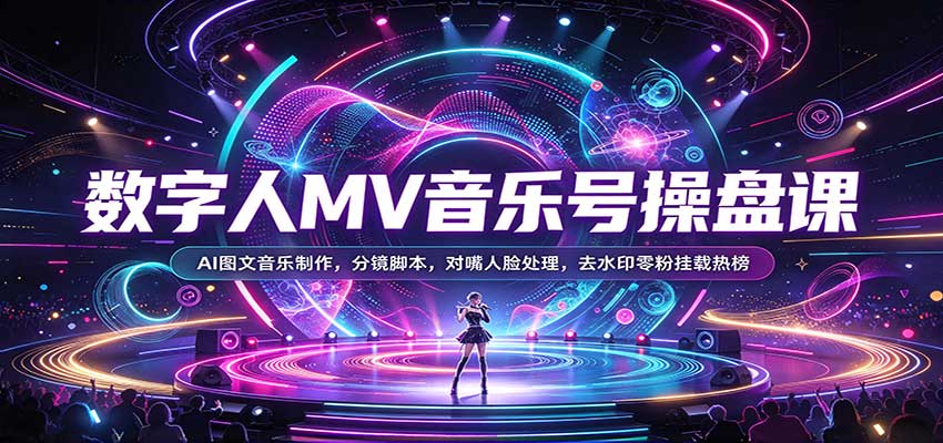 数字人MV音乐号操盘课：AI图文音乐制作，分镜脚本，对嘴人脸处理，去水印零粉挂载热榜-知创网