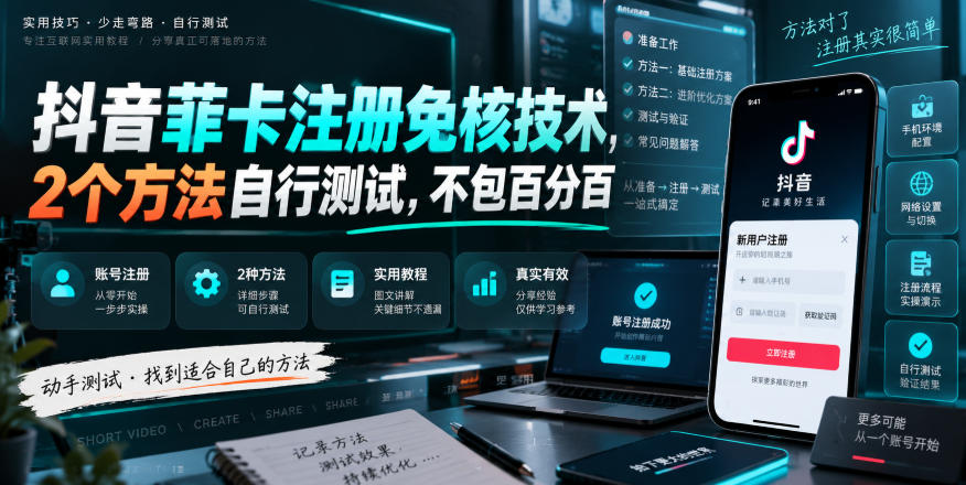 抖音菲卡注册免核技术，2个方法自行测试，不包百分百-知创网