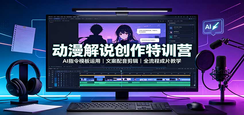 动漫解说创作特训营：AI指令模板运用，文案配音剪辑，全流程成片教学-知创网