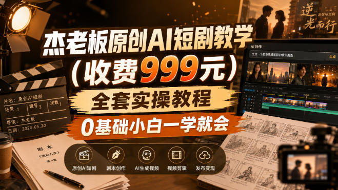 杰老板原创AI短剧教学(收费999元),全套实操教程,0基础小白一学就会,非搬运技术-知创网